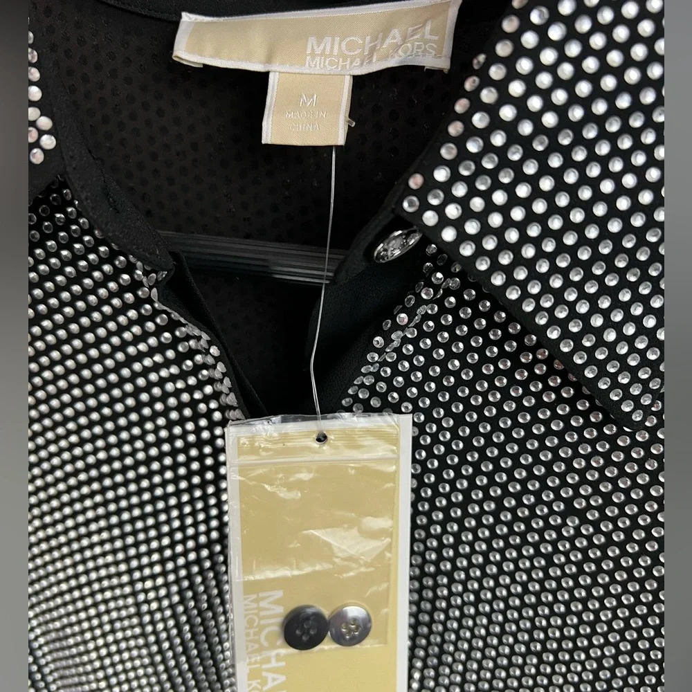 MICHAEL KORS Black EMBELLISHED BUTTON-DOWN SHIRT ✨brand new✨ - Picture 2 of 8